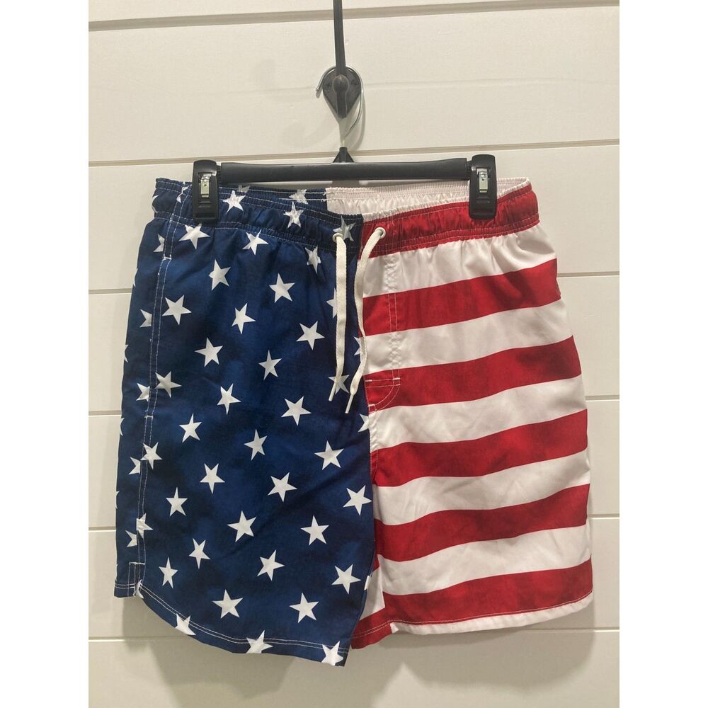 Old Navy American Flag USA Patriotic Swim Trunks Board Shorts 7" Men Medium